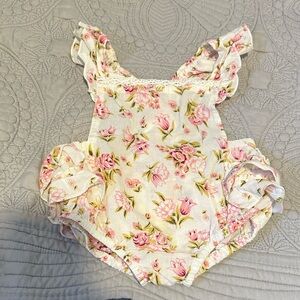 April Cornell Spring Pink and Green Floral Baby Outfit